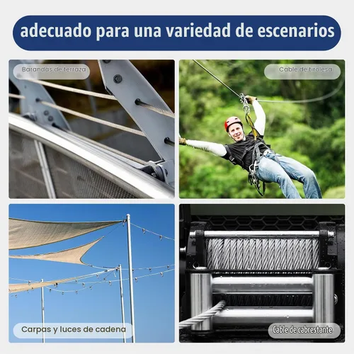 Vista 6 de DOEWORKS - Cable de acero inoxidable de 1/4 de pulgada, cuerda de alambre de 50 pies, construcción de 7 x 19 hebras