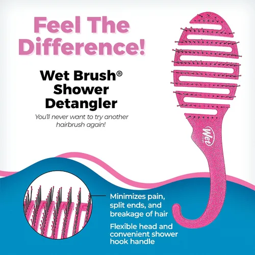 Vista 3 de Wet Brush Aqua + Detangler para ducha (purpurina rosa)