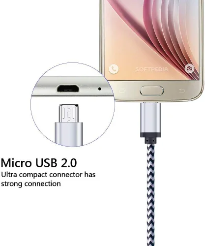 Vista 3 de Cable de carga micro USB, paquete de 5 cables micro USB de 6 pies, cable trenzado de carga rápida para Samsung Galaxy J3 J7 S6 S7 Edge, tableta, LG