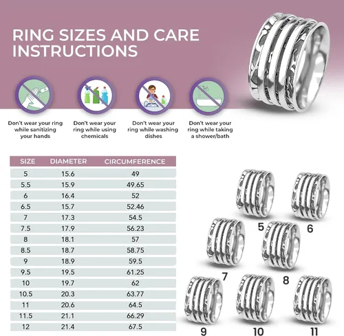Vista 5 de Shop LC 925 Sterling Silver Boho Spinner Fidget Anxiety Ring for Women 3 rayas.