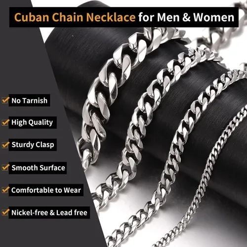 Vista 4 de ChainsHouse Miami Cuban Chain Necklace for Men Women, 3mm6mm9mm12mm Width, 316L Stainless Steel18K GoldBlack Plated, Hypoallergenic Mens Hip Hop