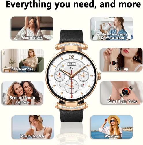 Vista 7 de Relojes inteligentes para mujer, Android IOS, pantalla AMOLED ultra clara de 1.2 pulgadas, rastreadores de actividad física con llamada Bluetooth