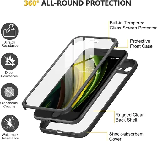 Vista 2 de Miracase Funda para iPhone SE de 3ª/2ª generación 2022 2020 de cuerpo completo con protector de pantalla de vidrio integrado, resistente protección