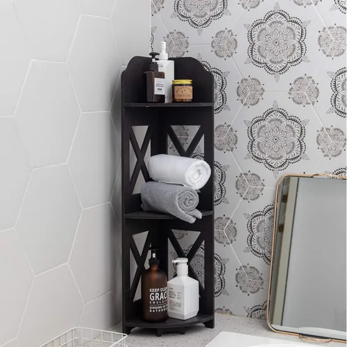 Vista 3 de TuoxinEM - Mesa de esquina perfecta para espacios pequeños, estante de baño de esquina ideal para almacenamiento de papel higiénico, color negro