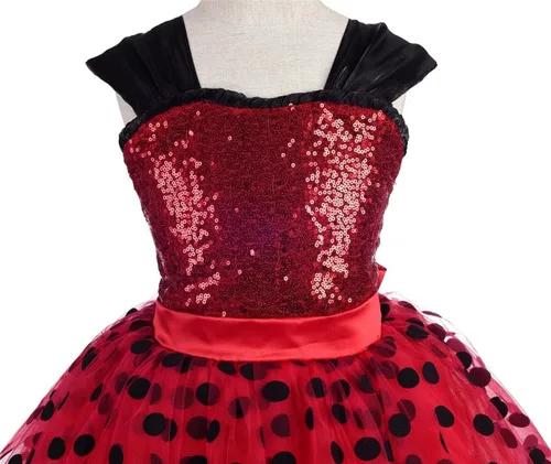 Vista 4 de Dressy Daisy Disfraz de mariquita a lunares para niñas, vestido de tutú para Halloween, Navidad, vestidos de fiesta, talla 3-8