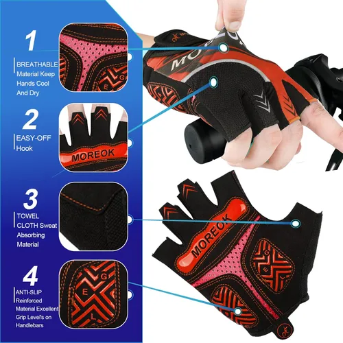 Vista 3 de BIKINGMOREOK Guantes de ciclismo de montaña para hombres y mujeres, medio dedo, entrenamiento, deportes, ciclismo de carretera, guantes de bicicleta
