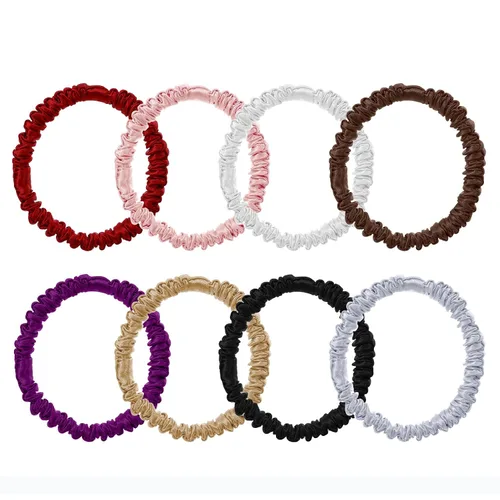 Vista 9 de 8 coleteros de seda de morera 100% pura para mujeres y niñas, lazos sedosos para cabello grueso, fino o rizado, paquete a granel de satén