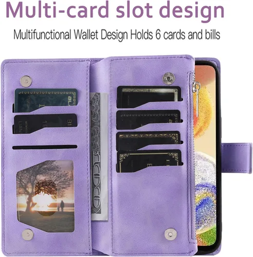 Vista 4 de Asuwish Funda de teléfono para Samsung Galaxy A04e con protector de pantalla de vidrio templado y correa para la muñeca Mandala Flower de cuero