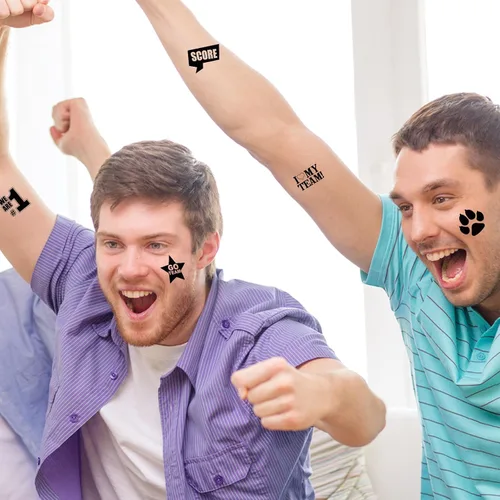 Vista 5 de Colarr 180 tatuajes temporales de espíritu de equipo negro de 2 pulgadas, 1.5 pulgadas, cara y cuerpo, pata de equipo, tatuaje de animación