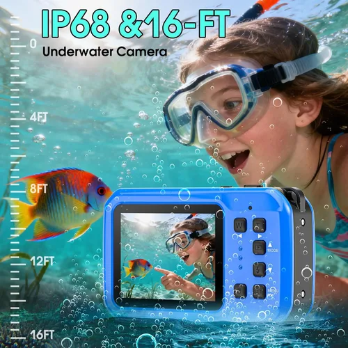 Vista 2 de Cámara subacuática 4K, cámara digital impermeable de 64 MP y 16 pies con tarjeta de 16 GB, cámara impermeable flotante