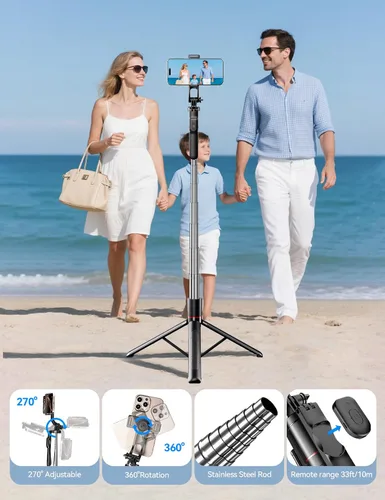 Vista 6 de Takerers Trípode para teléfono celular de 67 pulgadas y palo para selfie con control remoto inalámbrico, todo en uno multifuncional para selfie