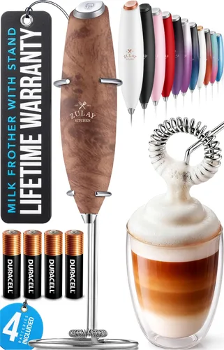Vista 100 de Zulay Kitchen Potente varita espumadora de leche con 2 baterías Duracell – Mezclador de bebidas portátil ultrarrápido – Máquina de espuma eléctrica