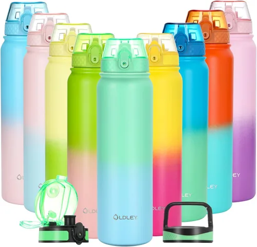 Vista 15 de Oldley Botella de Agua Aislada con Pajilla de 20oz, Botellas de Agua de Acero Inoxidable con 3 Tapas, Aislamiento al Vacío de Doble Pared Térmica
