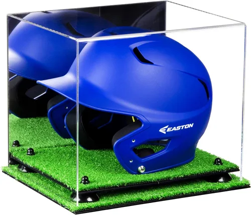 Vista 87 de Better Display Cases Vitrina acrílica para casco de bateo de béisbol con espejo, elevadores rosados, montaje en pared y base de espejo (V22/A012)