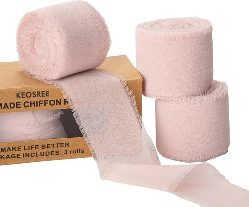 Vista 23 de KEOSREE 3 Rollos de Cinta de Gasa Negra Hecha a Mano, 1.5" x 21 Yardas Cintas de Seda con Flecos Deshilachados (3 Rollos *7 Yardas) para Envolver