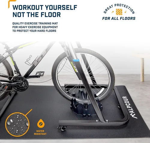 Vista 4 de Alpcour Soporte fluido para bicicleta para montar en interiores, con escritorio portátil multitarea, con alfombrilla de entrenamiento multiusos