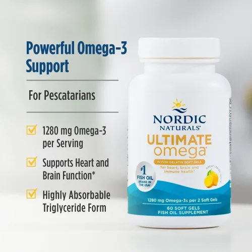 Vista 3 de Nordic Naturals Ultimate Omega en gelatina de pescado, sabor a limón, 60 geles suaves, 1280 mg de omega-3, suplemento de aceite de pescado de alta
