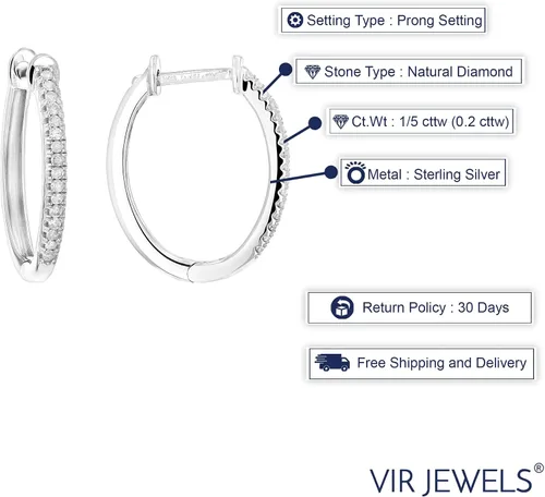 Vista 6 de Vir Jewels Juego de aretes de aro de diamante de 15 quilates de plata de ley 925 con 32 piedras de 34 pulgadas Plata de ley Diamante diamante