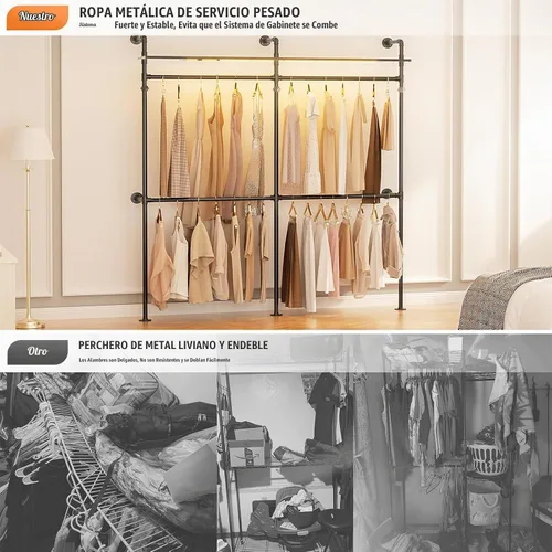 Vista 5 de Aheaplus Perchero Industrial de Tubería, Perchero Reversible de 79.7'' para Colgar Ropa, Percheros Resistentes para Prendas de Vestir Closet Armario