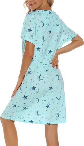 Vista 5 de ENJOYNIGHT Camiseta de dormir de algodón para mujer, camiseta de dormir de manga corta con estampado