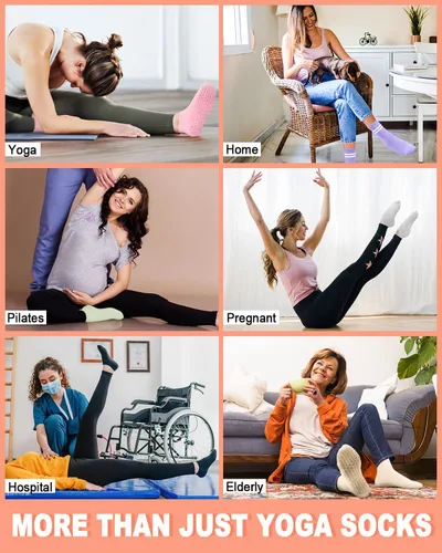 Vista 6 de 6 pares de calcetines de agarre de pilates para mujer, calcetines atléticos antideslizantes para yoga, barre, ballet, descalzo, entrenamiento