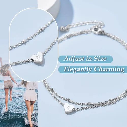 Vista 4 de ChainsProMax Tobillera de corazón elegante, cadena de pie de playa de verano para mujer, pulsera de tobillo inicial de la A a la Z, ajustable