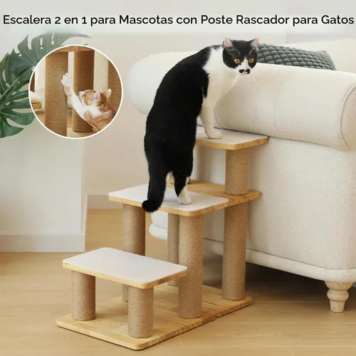 Vista 2 de FUKUMARU Escaleras para perros, escaleras de madera maciza para mascotas