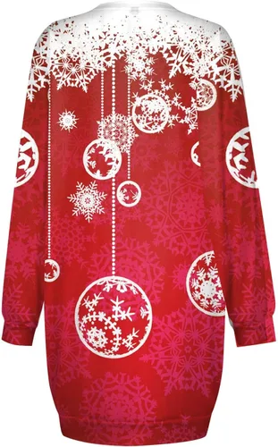 Vista 4 de ZPWSHI Vestido de manga larga para mujer, casual, estampado navideño, sin botones, a la cadera, vestido de suéter