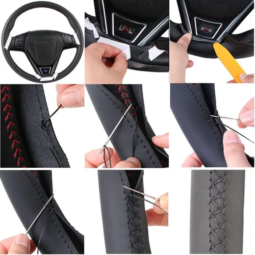 Vista 4 de Funda para volante de automóvil, transpirable y cómoda, cosida a mano para Nissan X-Trail 2008-2013