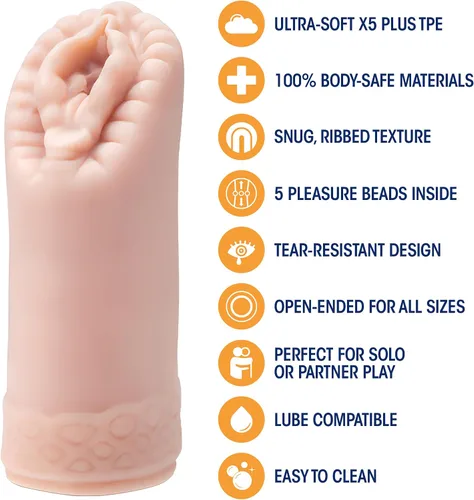 Vista 2 de Blush Natural M - Masturbador sexy para hombres de 5.5 pulgadas, manga con textura vaginal anal y acanalada realista con cuentas, bolsillo de mamada