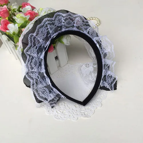 Vista 3 de Lolita - Diadema de encaje con volantes y encaje multicapa, diadema de encaje de malla, tocado dulce de criada, accesorios para el cabello