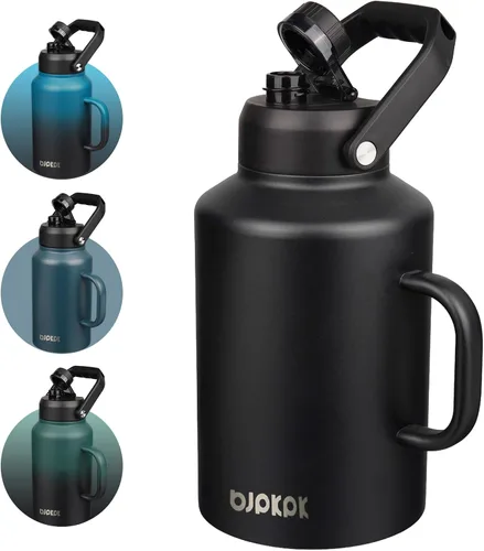 Vista 13 de BJPKPK Botella de agua aislada de un galón (128 onzas), de acero inoxidable, apta para lavavajillas, jarra sin BPA con mango ergonómico y parte