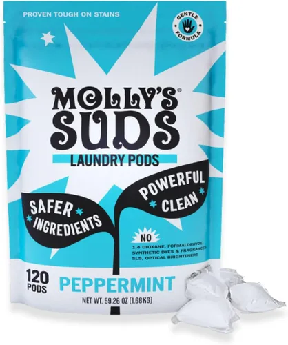 Vista 8 de Molly's Suds Cápsulas de detergente para ropa Detergente limpio para pieles sensibles Ultra concentrado y combate las manchas Menta - 60