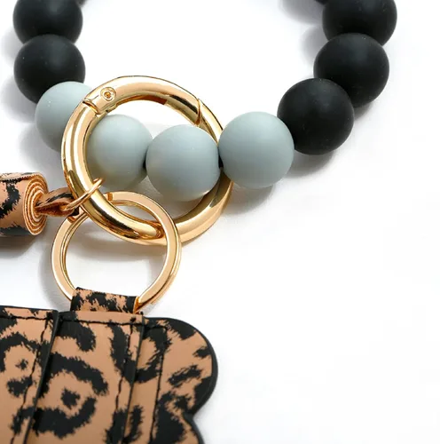 Vista 5 de Cooperwin Llavero de pulsera pulsera de silicona con cuentas de cadena