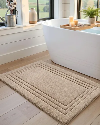 Vista 5 de DEXI Tapetes de baño, 32 x 20 pulgadas, antideslizantes, lavables, absorbentes, de secado rápido, para ducha y fregadero, color beige