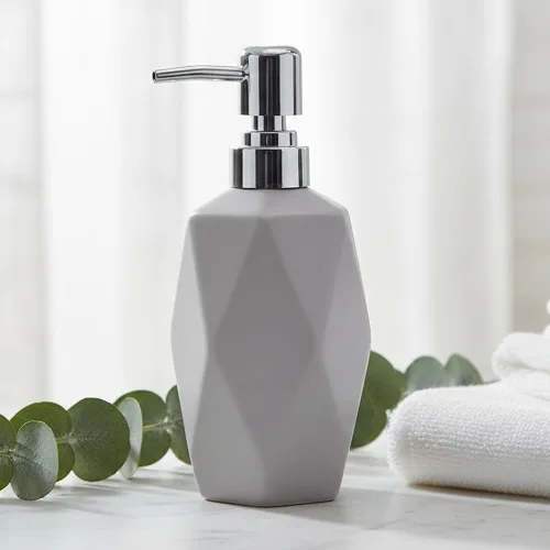 Vista 4 de Dispensador de jabón FE, dispensador de loción de rombo de cerámica de 400 gr / 13.5 oz, dispensador de jabón para cocina, baño y baño
