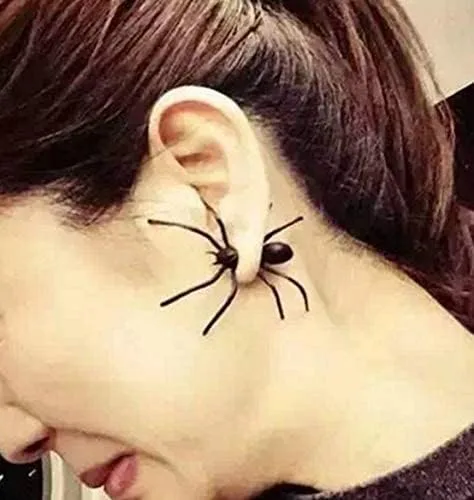 Vista 2 de Cathtering - Aretes de araña de Halloween para mujer, aretes negros de Halloween, accesorios de disfraz para festivales, cosplay, baile, baile