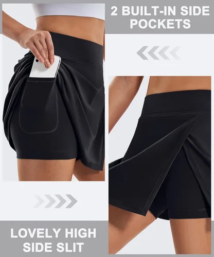 Vista 3 de Ewedoos Faldas para mujer, faldas de golf para mujer, falda de tenis de cintura alta con bolsillos y abertura, faldas atléticas