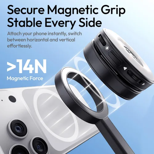 Vista 4 de ULANZI - Trípode magnético para teléfono de 71 pulgadas, apertura y cierre automático para selfie con control remoto N52 Strong Magnetism, 4-Leg