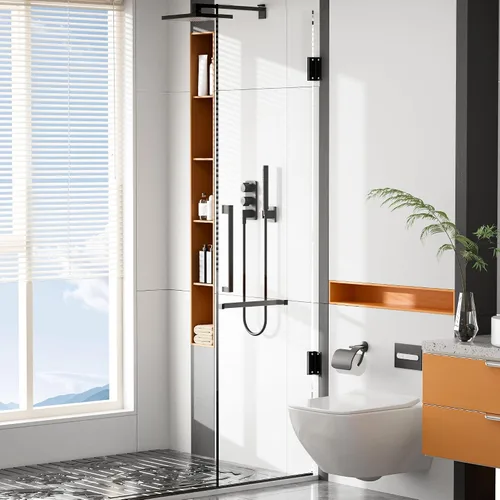 Vista 2 de Alise Soportes de estante de vidrio negro, abrazaderas de vidrio ajustables para ducha, soporte de abrazadera resistente, soportes de acero