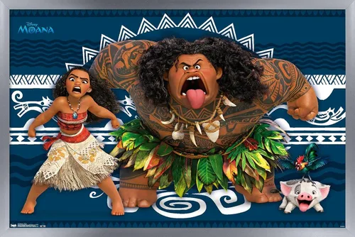 Vista 10 de Disney Moana - Póster de pared de caras de 22.4 pulgadas de largo x 14.7 pulgadas de ancho, versión enmarcada de madera de granero