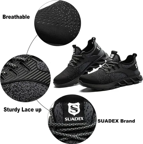 Vista 4 de SUADEX Zapatos de punta de acero para mujer, zapatos de trabajo antideslizantes, ligeros, con punta compuesta, zapatos de seguridad indestructibles