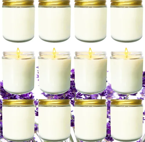 Vista 9 de 12 velas de soja de 6 onzas, juego de velas aromáticas a granel con aroma a rosa, velas de aromaterapia, velas perfumadas para aliviar el estrés