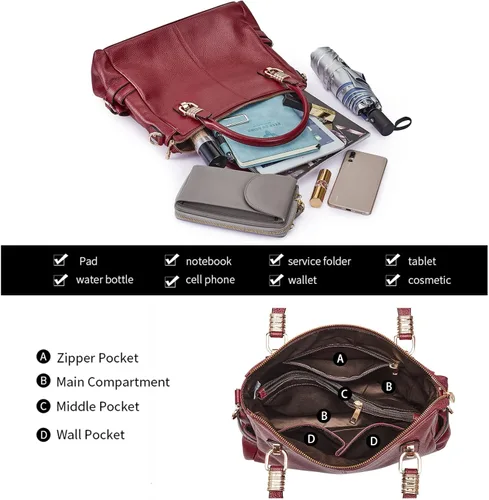 Vista 19 de Kattee Cartera bandolera estilo urbano de cuero para mujer