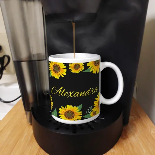 Vista 6 de Personalized Gifts Taza floral amarilla su texto personalizado taza de café taza de café de cerámica taza de té de cerámica 11oz