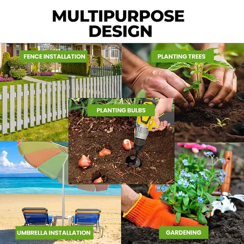 Vista 6 de Paquete de 4 brocas de taladro para plantar – Herramienta de agujero en espiral de jardín y plantador de bulbos para agujeros de paraguas