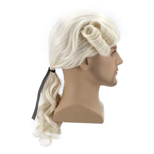 Vista 3 de BERON Judge Colonial - Peluca larga para hombre, color beige, para cosplay, disfraces de Halloween, peluca de fiesta de anime (adulto)