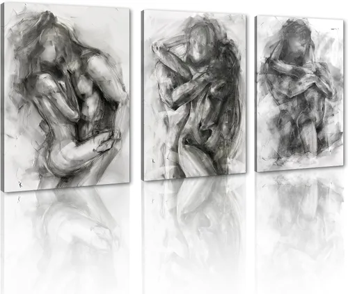Vista 28 de Novatique 3 piezas de arte de pared sexy en blanco y negro para parejas desnudas, decoración de pared abstracta de amor para mujeres y hombres, arte
