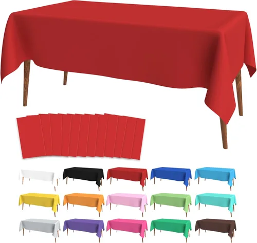 Vista 8 de Slergut Mantel de plástico rojo, paquete de 2 manteles rectangulares desechables rojos, para el día de la madre, boda, aniversario, fiesta de Blanco