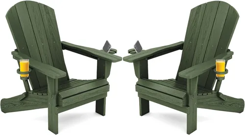 Vista 21 de SERWALL Silla Adirondack plegable, Silla Adirondack HDPE con textura de madera - gris